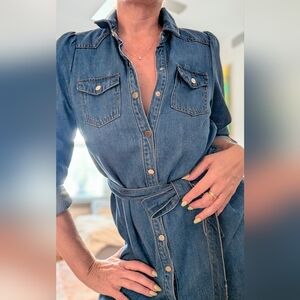 A Loves A Women's Snap down Denim Long Puff Sleeve Shirt Dress Size Small